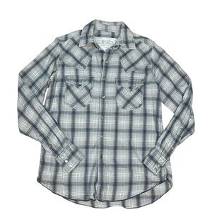 Ryan Michael Men’s Western Plaid Shirt Sz Small Silver Snap Blue Gray Cotton